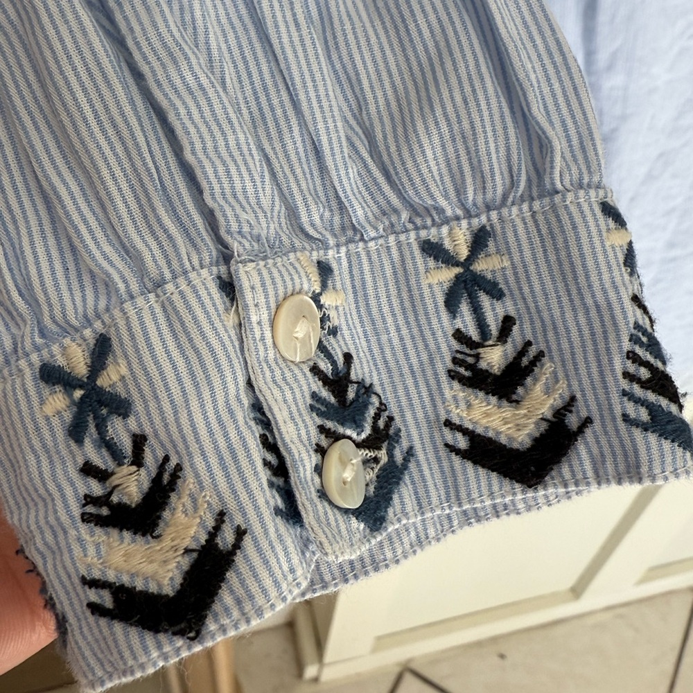 Blue Embroidered long sleeves Dress - Picture 4 of 5